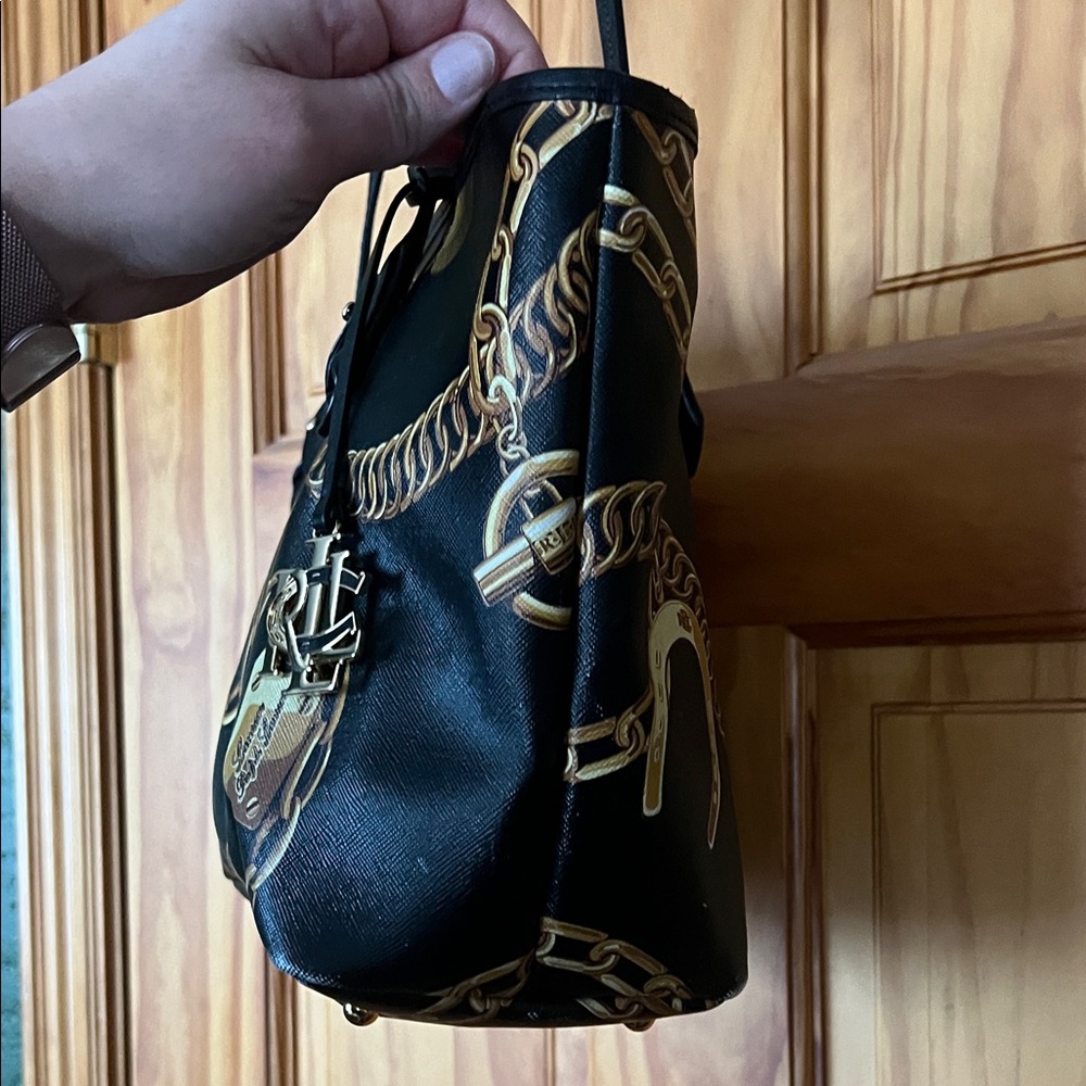 Lauren Ralph Lauren Black & Gold Equestrian Tote Bag - Picture 6 of 16